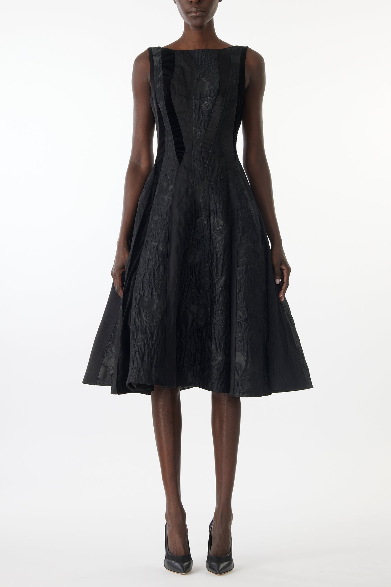 MIXED MEDIA LOW BACK MIDI DRESS view 3
