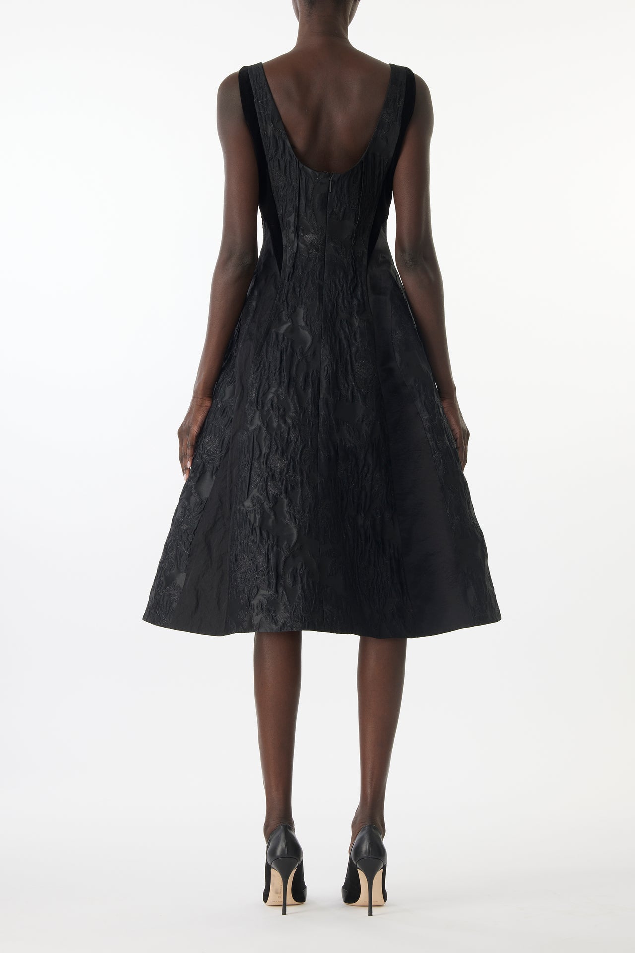 MIXED MEDIA LOW BACK MIDI DRESS view 6