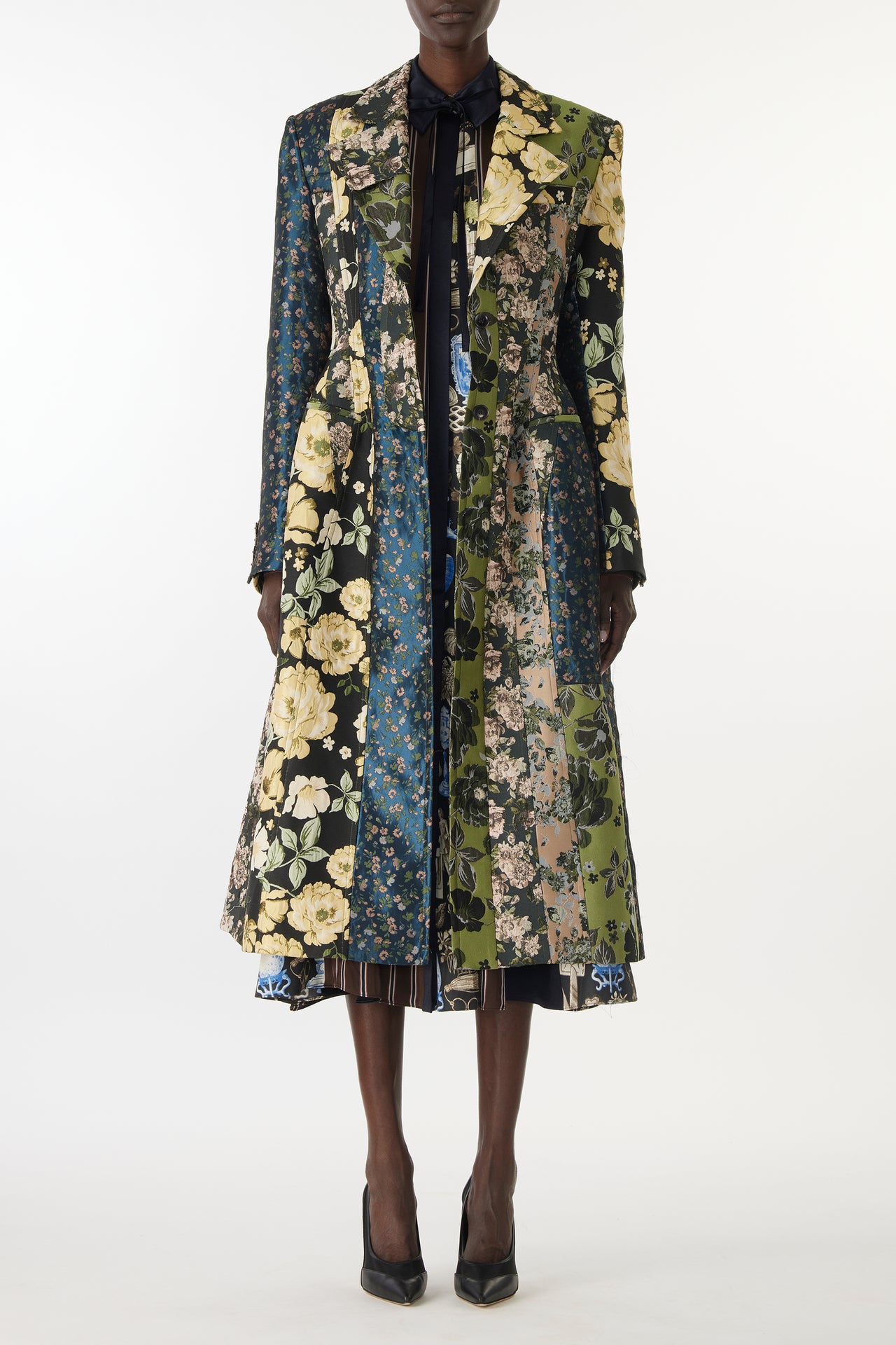 MIXED FLORAL JACQUARD PANELED COAT view 2