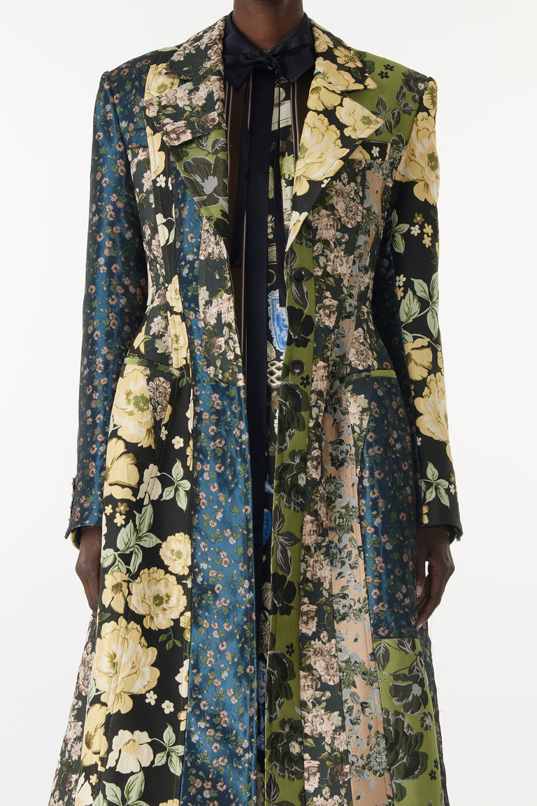 MIXED FLORAL JACQUARD PANELED COAT view 3