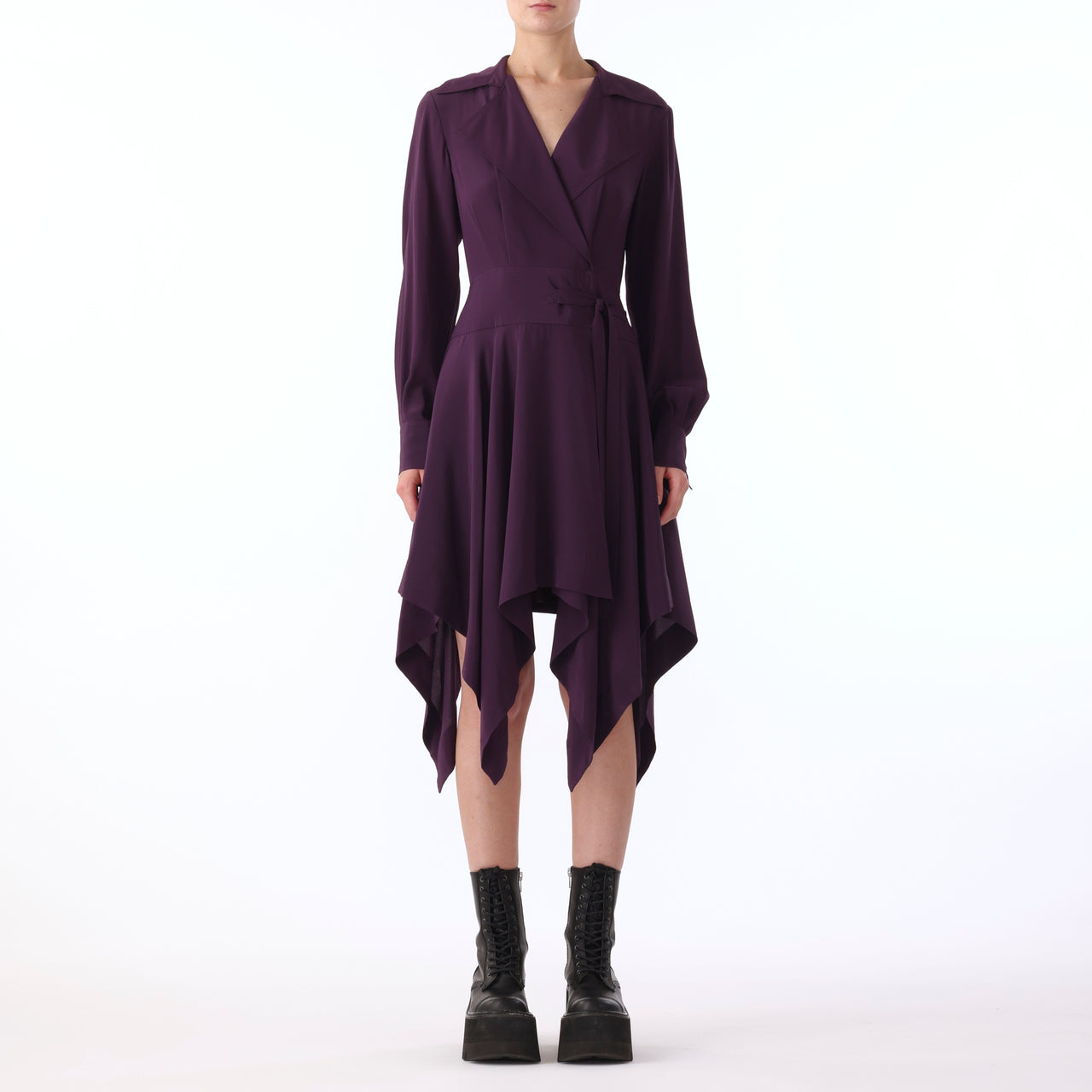 L/S SILK CREPE DE CHINE HANDKERCHEIF HEM DRESS view 1