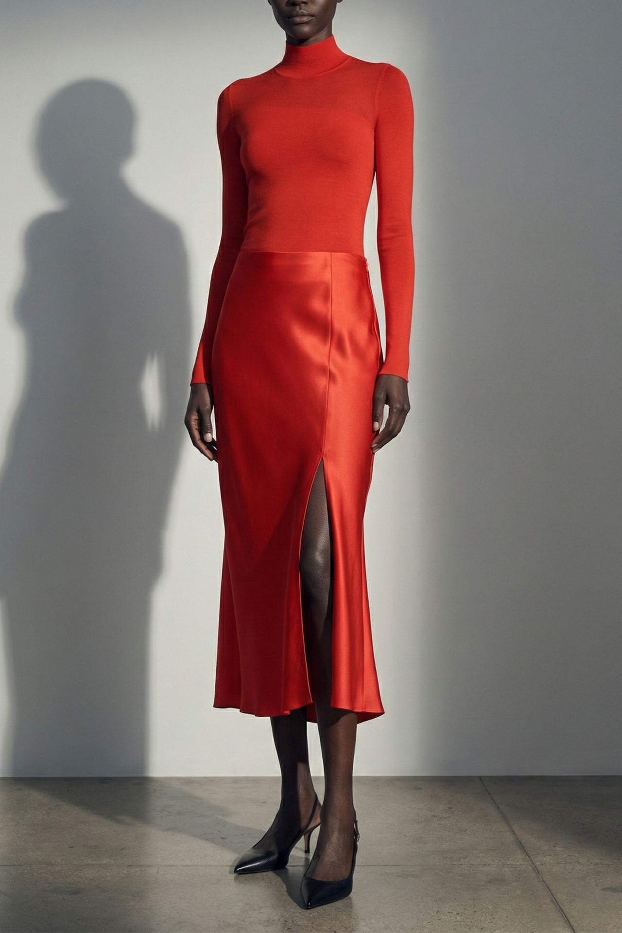WASHED TWILL BIAS SLIP PENCIL MIDI SKIRT view 1