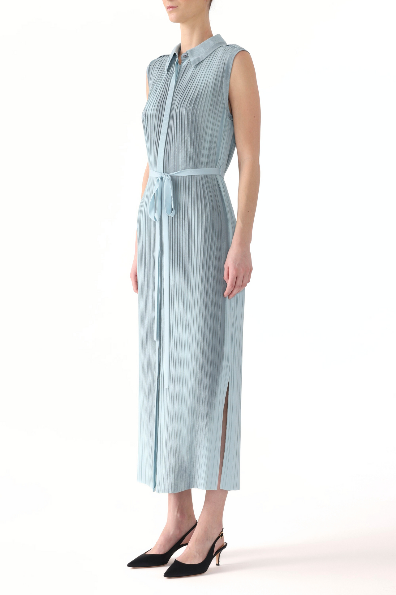 PLEATED GEORGETTE SLEEVELESS SHIRTDRESS view 2