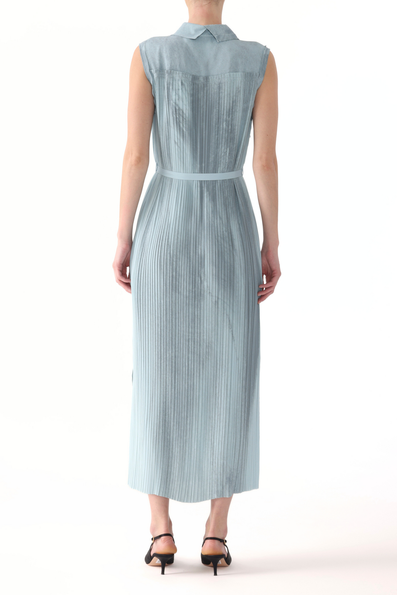 PLEATED GEORGETTE SLEEVELESS SHIRTDRESS view 3