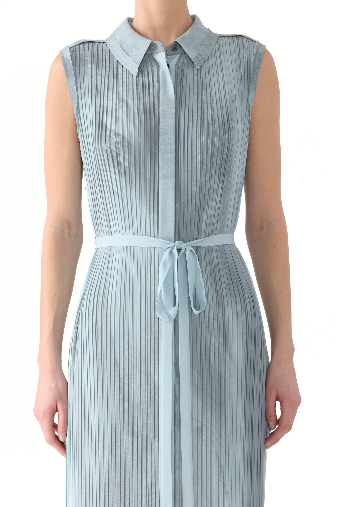 PLEATED GEORGETTE SLEEVELESS SHIRTDRESS view 4