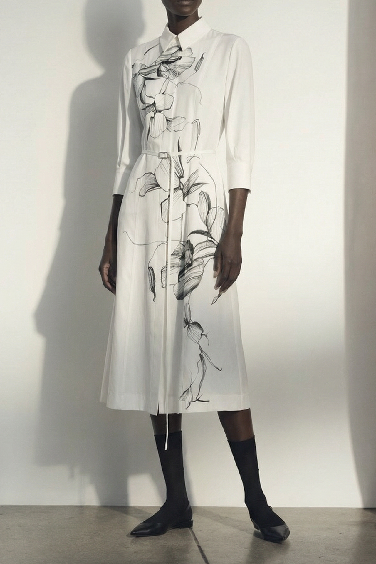 SHADOW FLORAL SILK TWILL SHIRT DRESS view 2