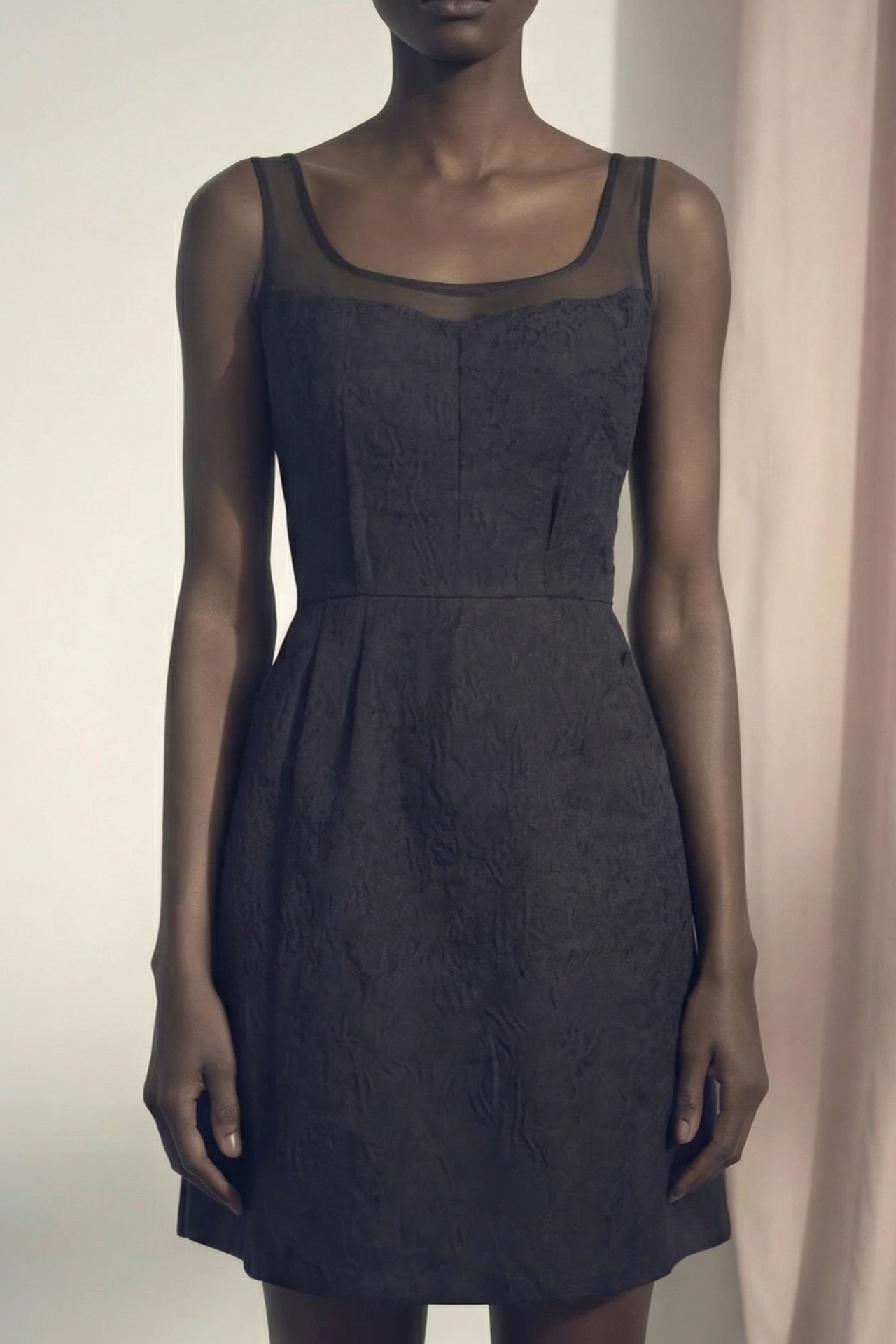 SLEEVELESS TEXTURED FRAY JACQUARD MINI DRESS view 2