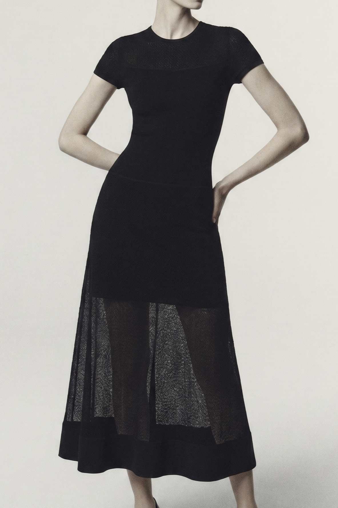 SHORT SLEEVE DROP WAIST LAYERED KNIT DRESS view 1