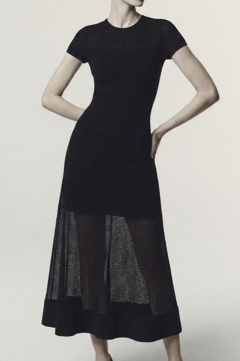 SHORT SLEEVE DROP WAIST LAYERED KNIT DRESS view 1