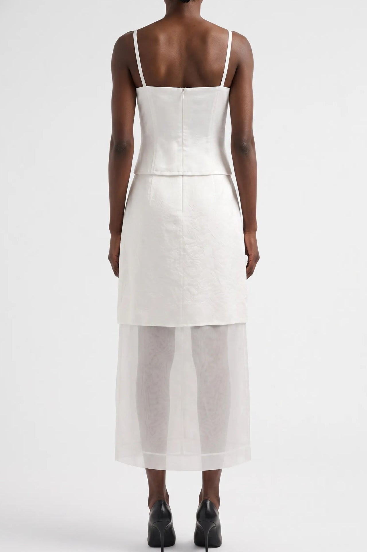 WASHED TWILL LAYERED SLEEVELESS COCKTAIL DRESS view 3