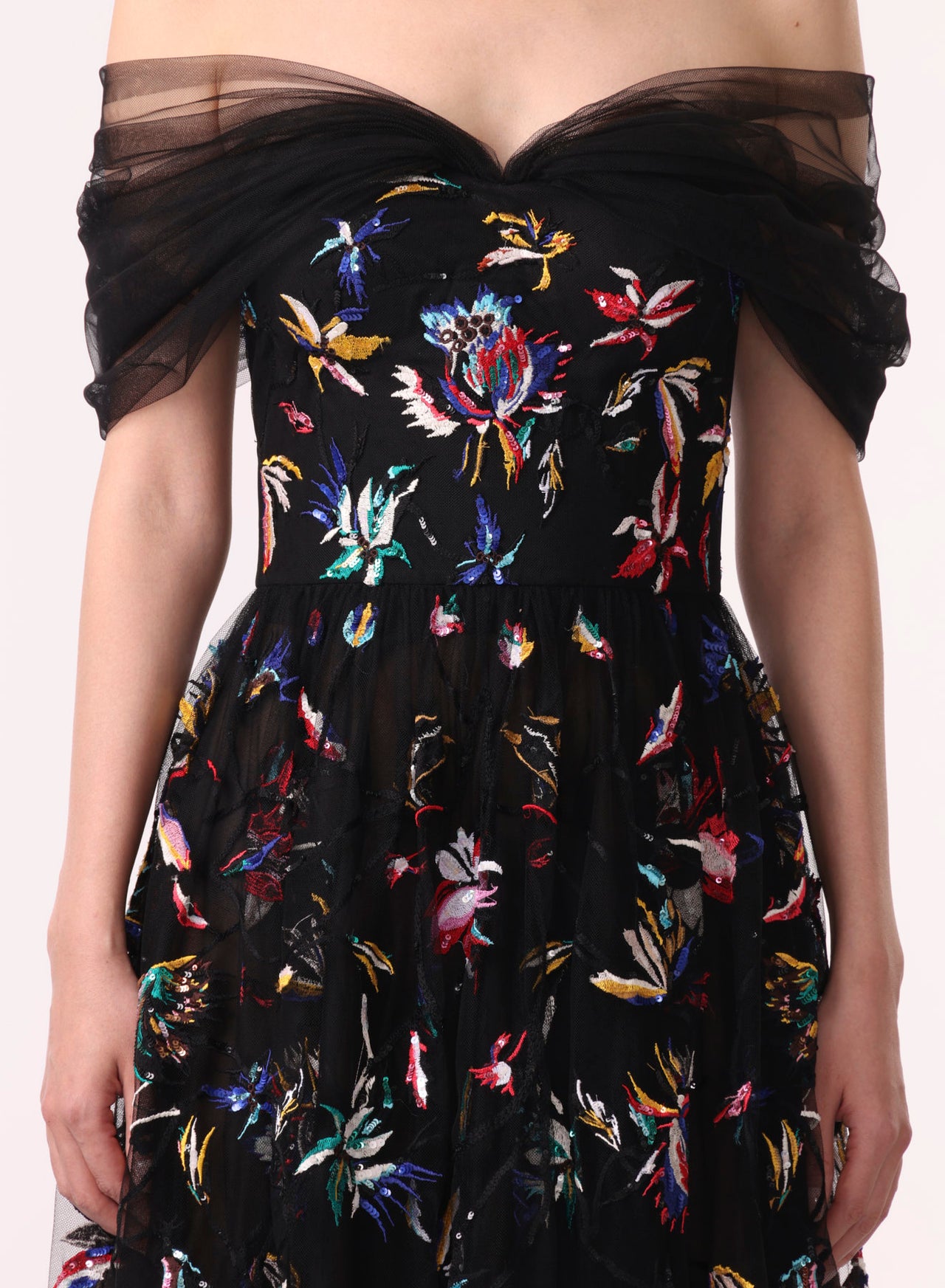 EMBROIDERED TULLE OFF THE SHOULDER COCKTAIL DRESS view 4