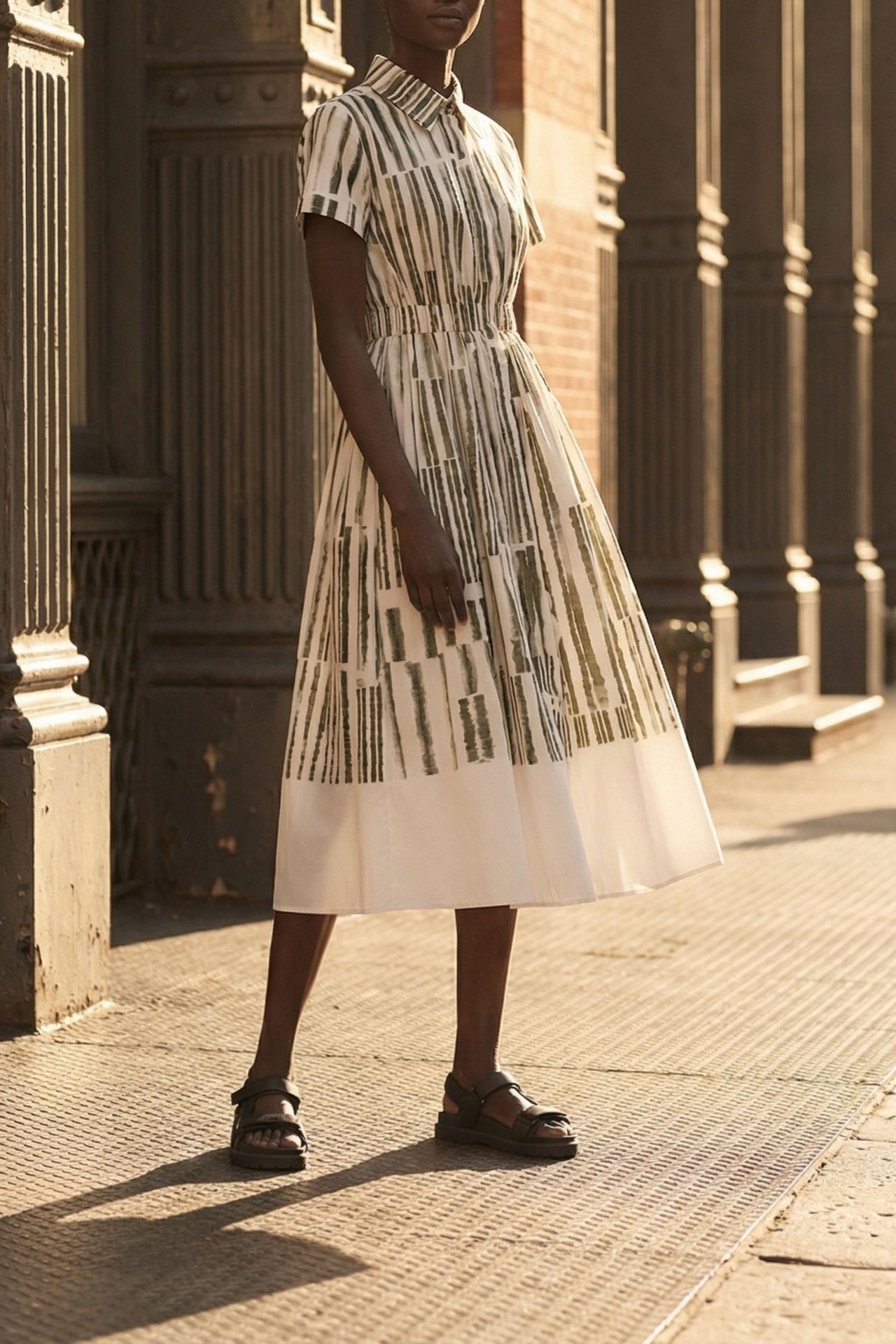 STRIPE COLLAGE STRETCH COTTON SHIRTDRESS view 1
