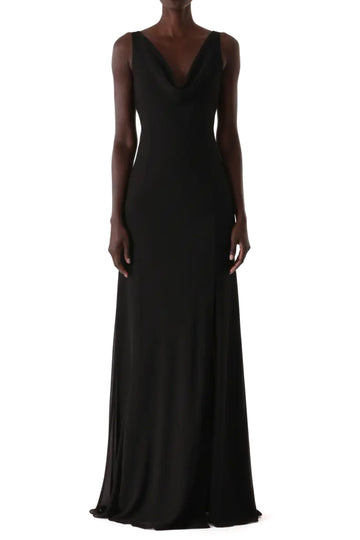 PLUNGING COWL CREPE CHIFFON BIAS GOWN