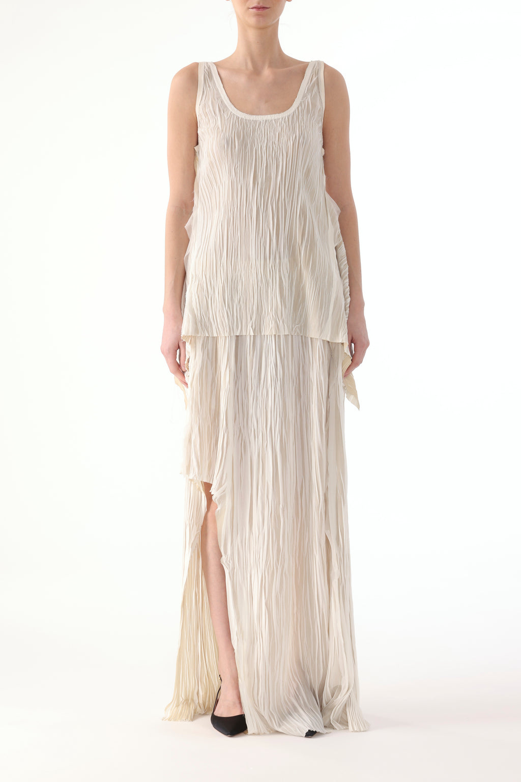 BICOLOR ASYMETRICAL PLEATED MAXI SKIRT