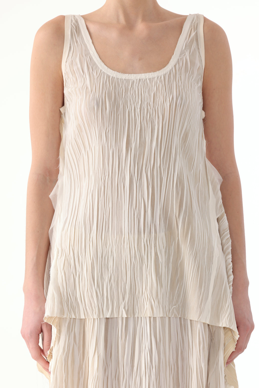 BICOLOR SCOOP NECK PLEATED TANK TOP