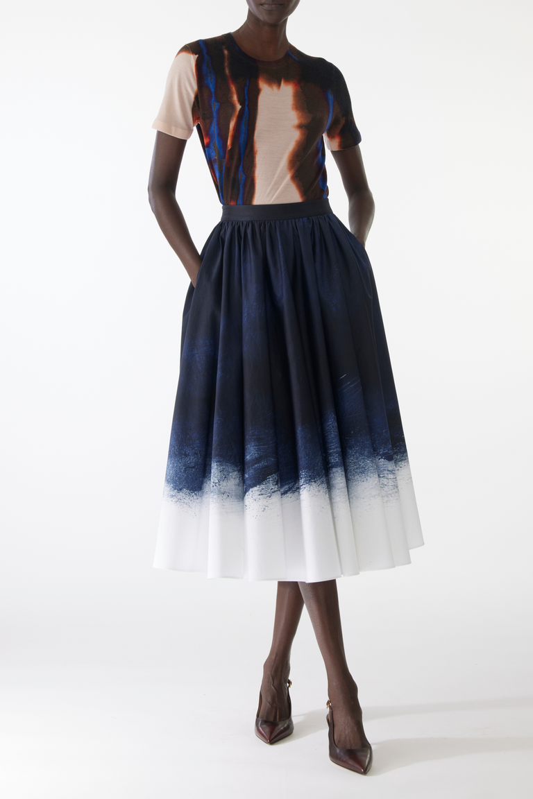 BRUSHED CANVAS PRINTED STRETCH COTTON CIRCLE SKIRT view 1