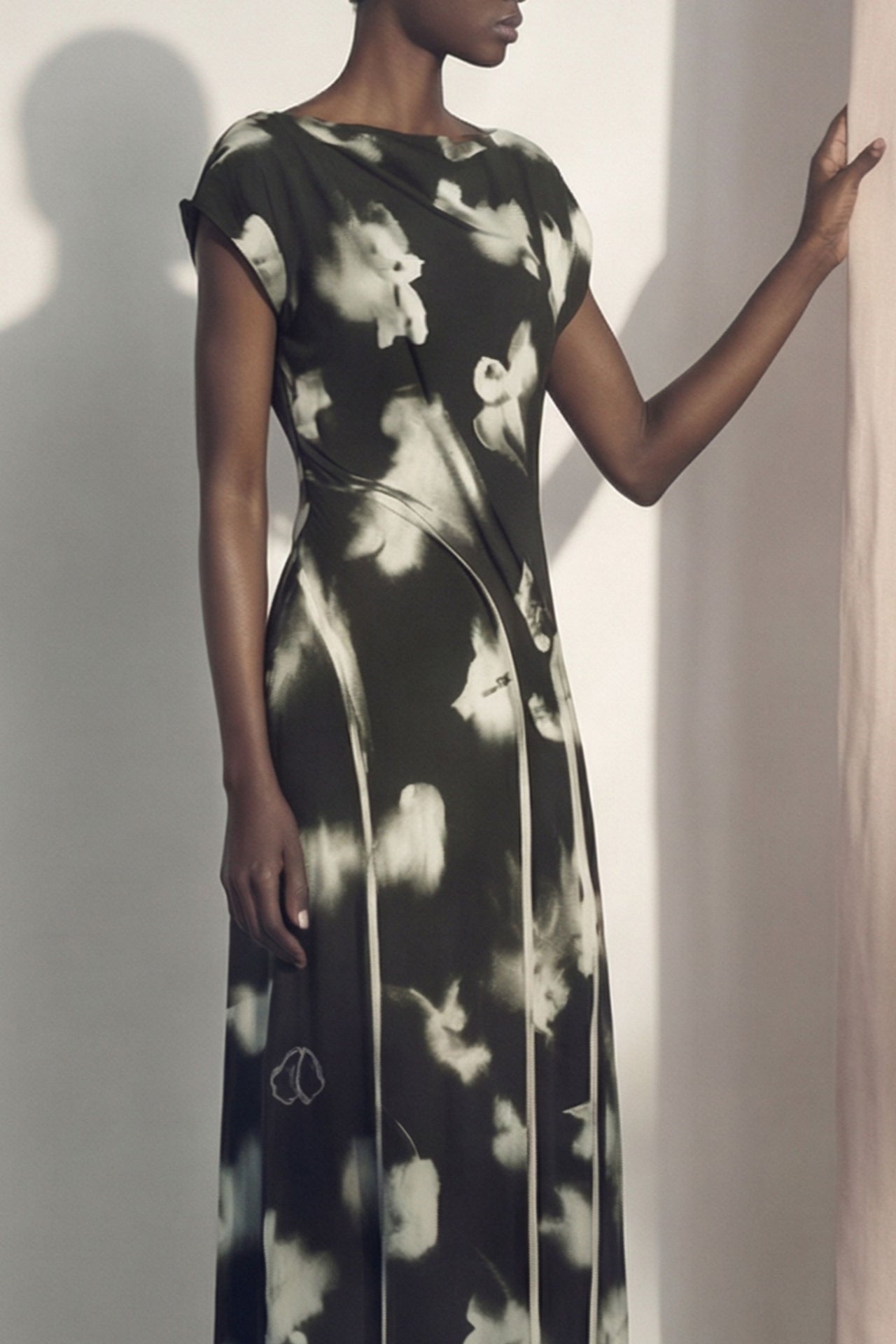 BLURRED FLORAL DRAPED JERSEY DRESS view 2