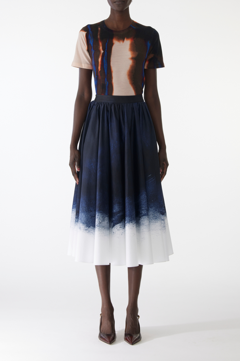 BRUSHED CANVAS PRINTED STRETCH COTTON CIRCLE SKIRT view 2