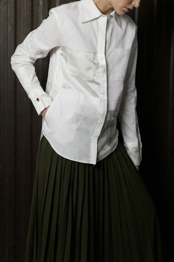 COLLAGE LONG SLEEVE ZIP-UP COTTON SHIRT view 1