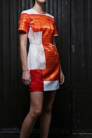 MATTE DUCHESS MINI A-LINE DRESS WITH CAT PAWS ARTWORK BY ROBERT RAUSCHENBERG