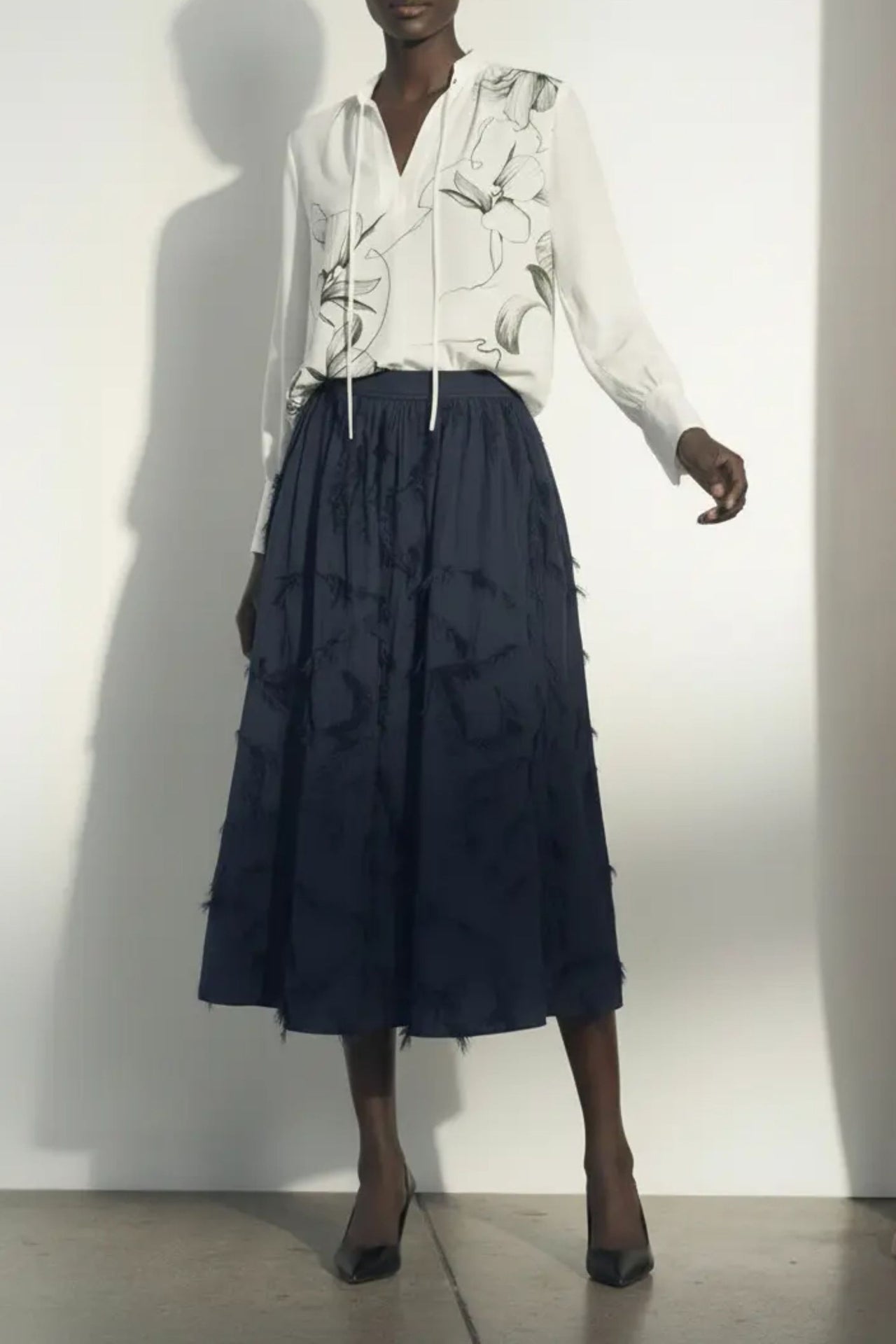 COTTON FIL COUPE MIDI SKIRT view 1