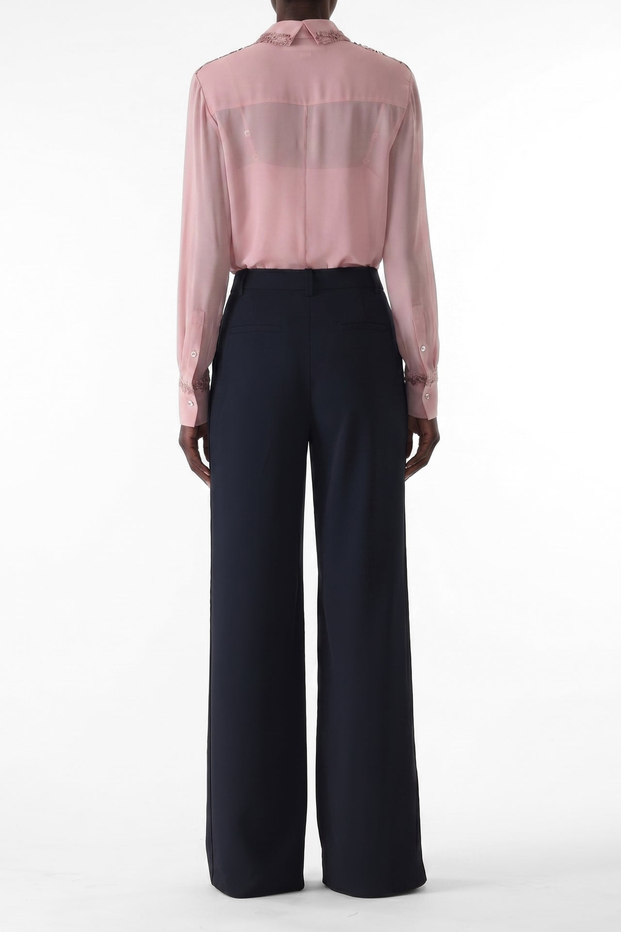 CREPE CHIFFON BUTTON-UP SHIRT WITH LACE view 3