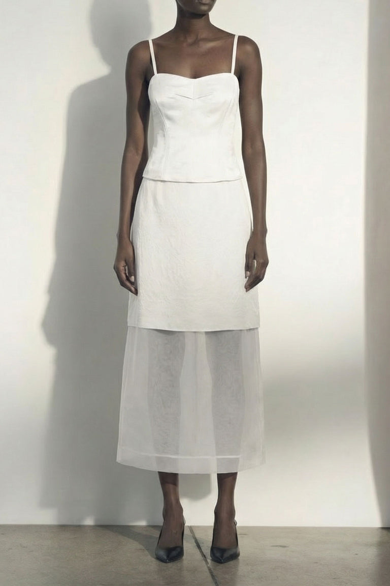 WASHED TWILL LAYERED SLEEVELESS COCKTAIL DRESS view 1