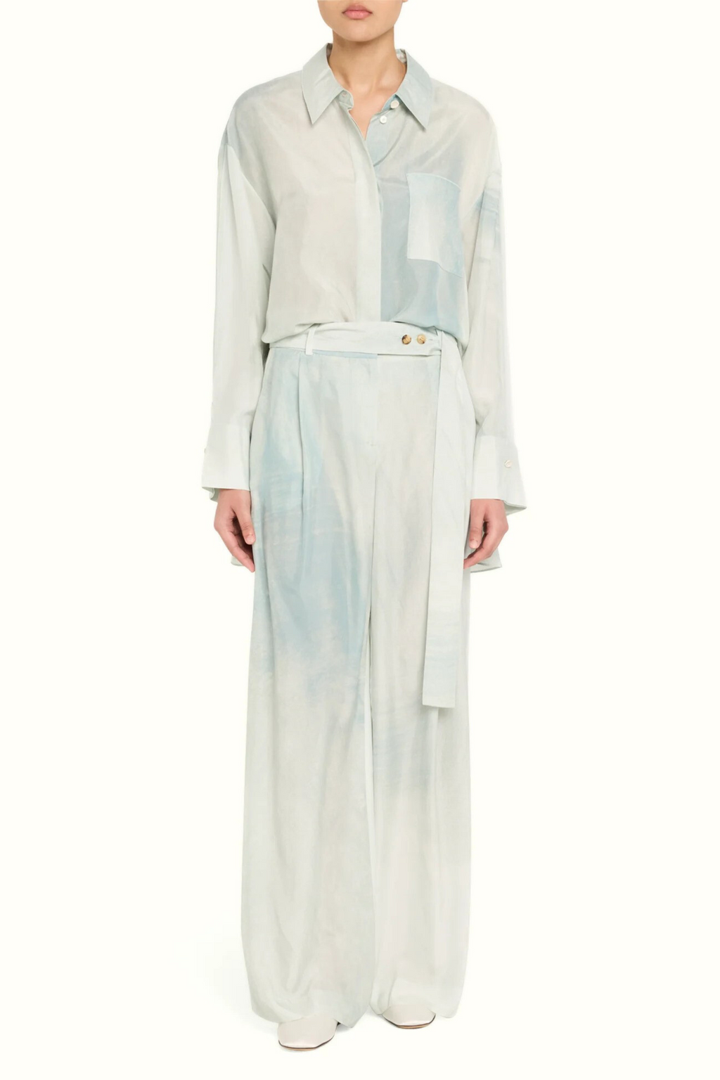 HIGH RISE PLEAT FRONT STRAIGHT LEG HABOTAI PANT WITH EXTENDED BELT