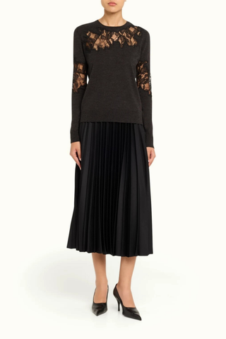 CREPE SATIN PLEATED MIDI SKIRT