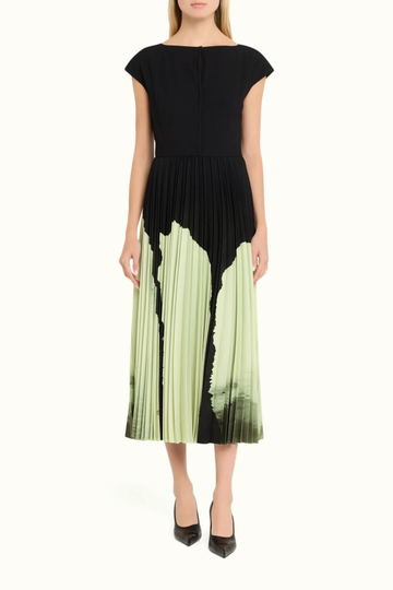 WATERCOLOR FLORAL MATTE CREPE PLEATED DRESS view 1