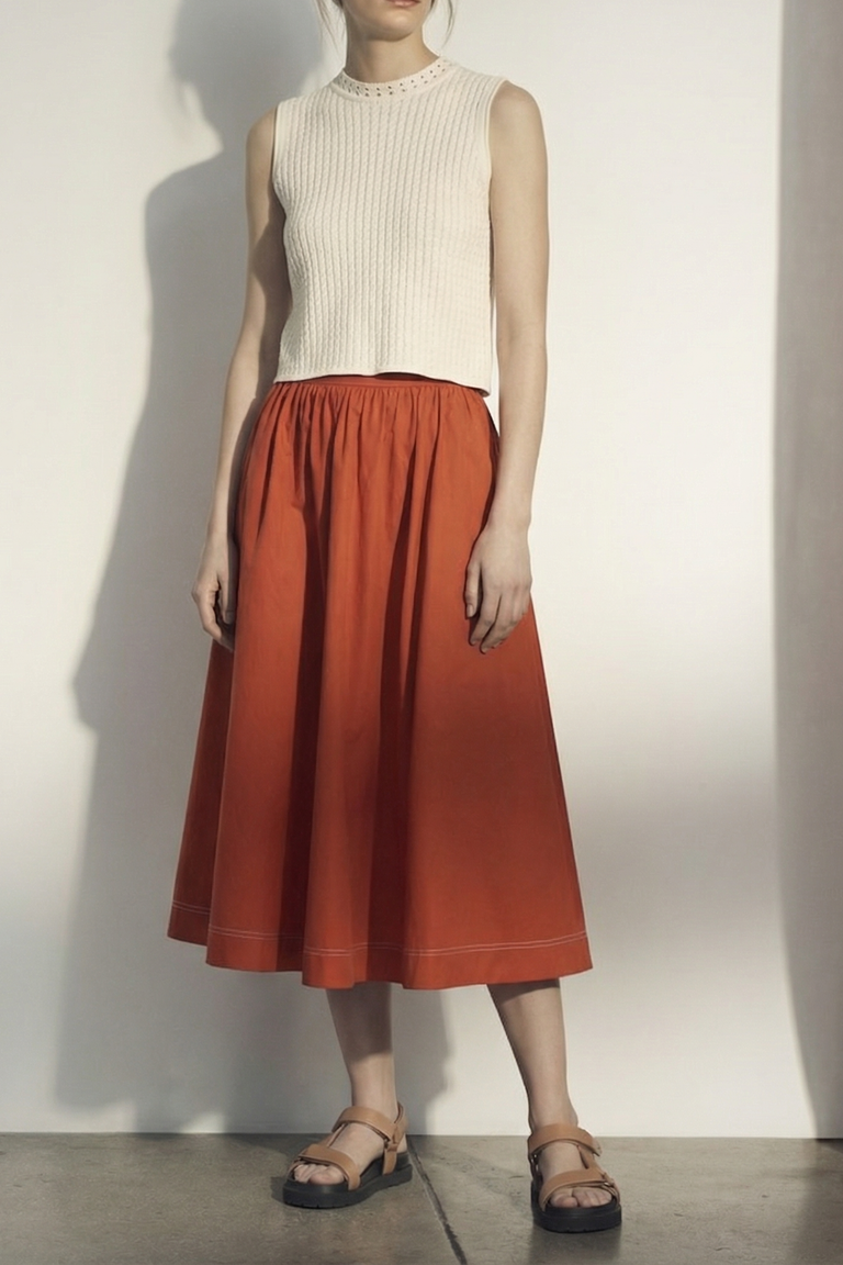 STRETCH COTTON MIDI SKIRT view 1