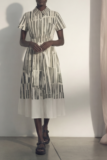 STRIPE COLLAGE STRETCH COTTON SHIRTDRESS view 1