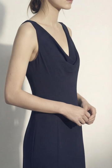 WASHED TWILL LAYERED SLEEVELESS COCKTAIL DRESS view 1