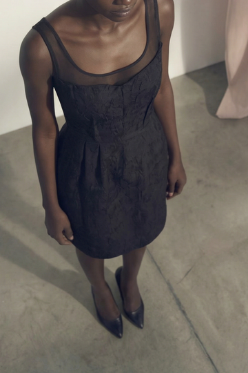 SLEEVELESS TEXTURED FRAY JACQUARD MINI DRESS view 1
