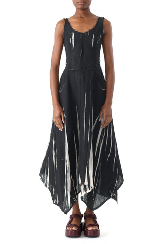 GAUZE SCREEN PRINTED TANK DRESS WITH HANDKERCHIEF