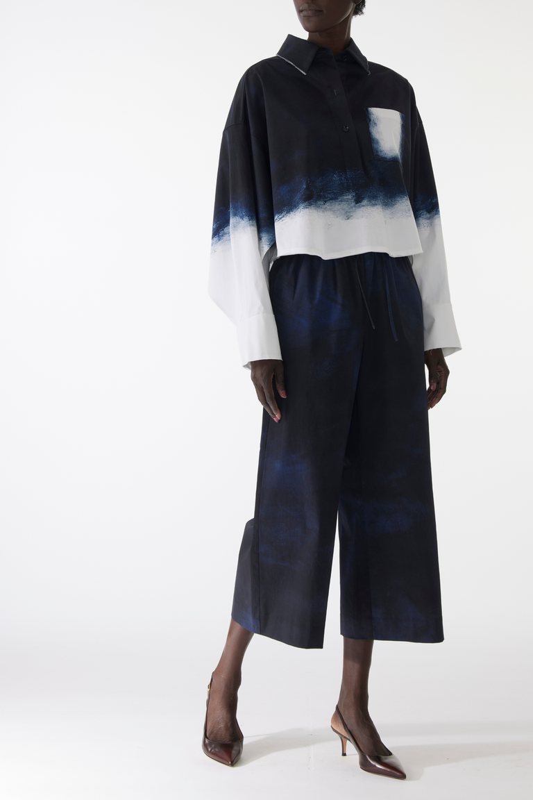 SMUDGED CANVAS POP-OVER STRETCH COTTON SHIRT view 1