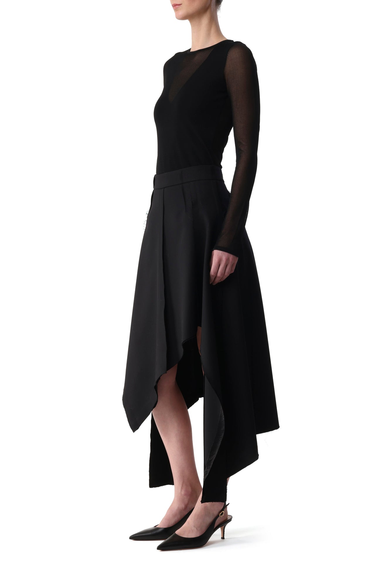 LONG SLEEVE KNIT TOP WITH SHEER V-NECK view 3