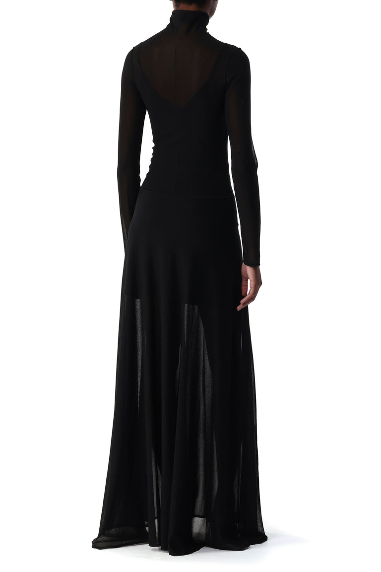 HIGH TURTLENECK LONG SLEEVE KNIT DRESS WITH V-NECK view 3