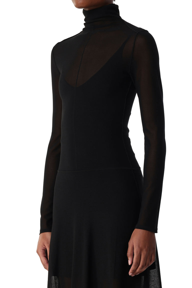 HIGH TURTLENECK LONG SLEEVE KNIT DRESS WITH V-NECK view 4