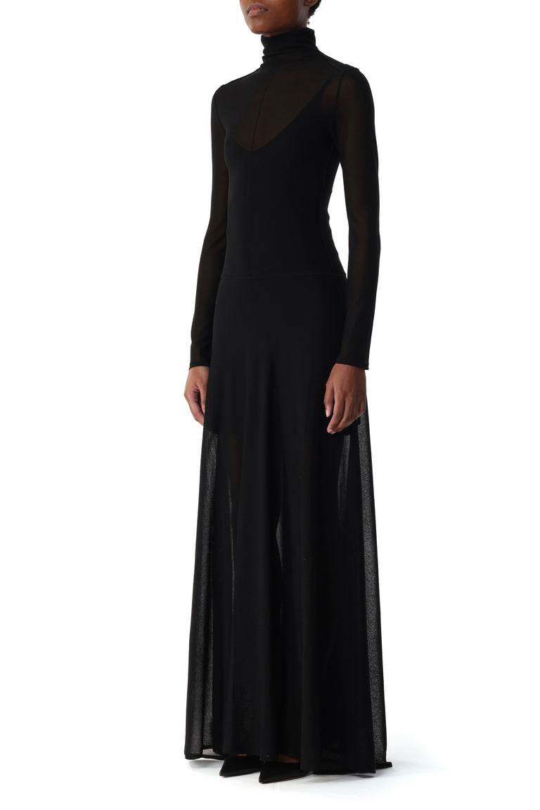 HIGH TURTLENECK LONG SLEEVE KNIT DRESS WITH V-NECK view 2