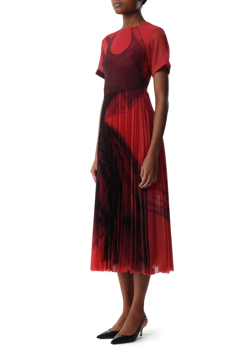 DANCING PLEAT SHORT SLEEVE PLEATED FIT AND FLARE DRESS view 2