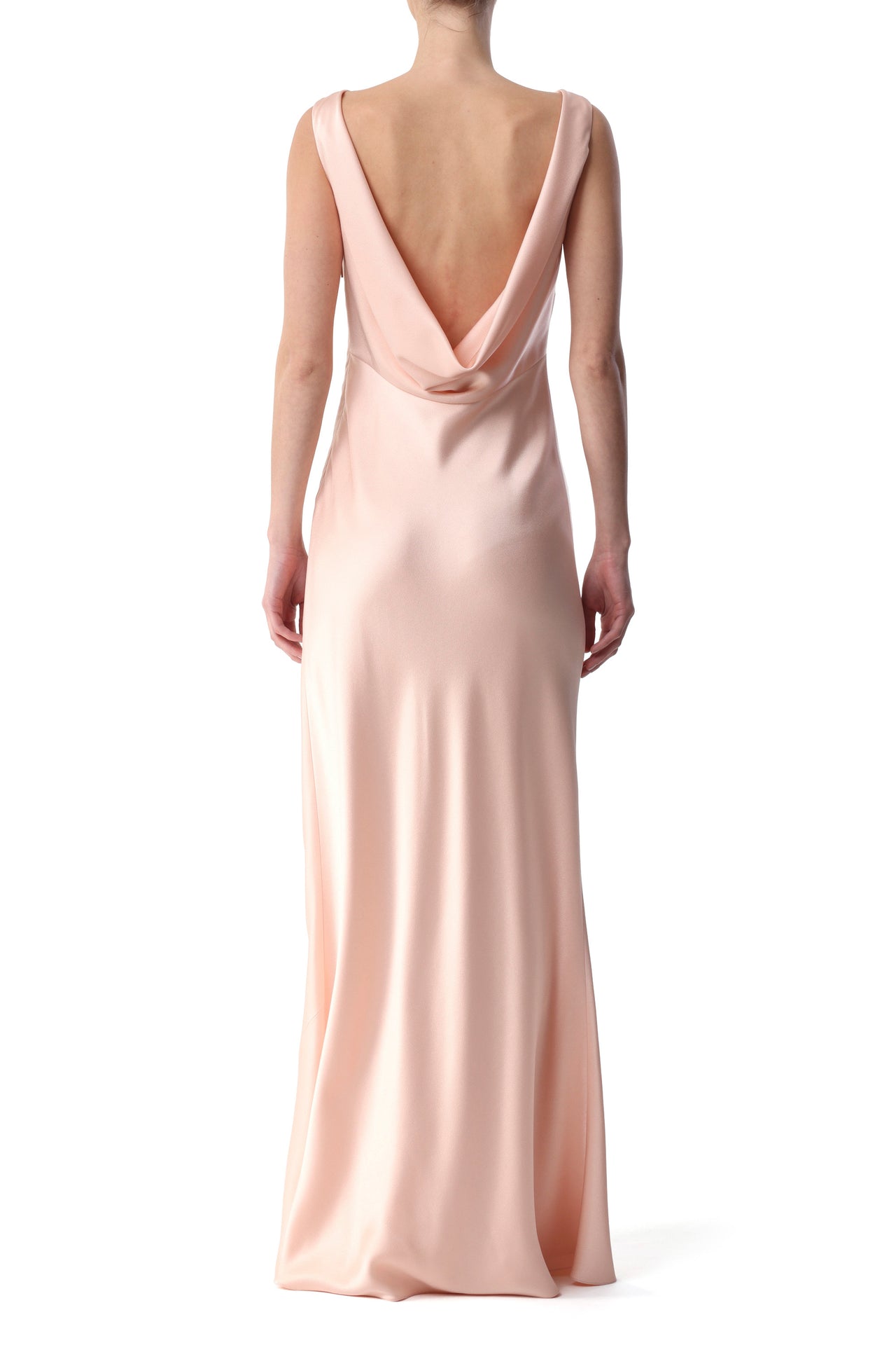 BOAT NECK CREPE BACK SATIN GOWN WITH LOW BACK view 3