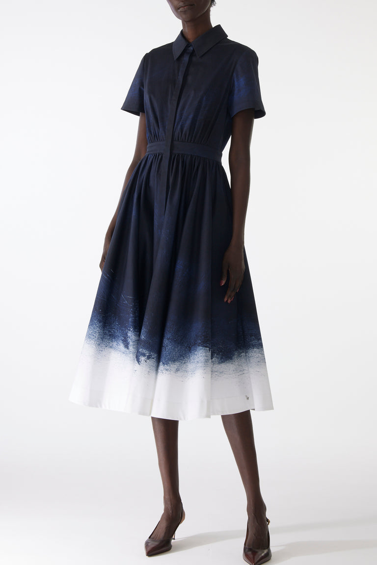 BRUSHED CANVAS PRINTED STRETCH COTTON SHIRTDRESS view 5