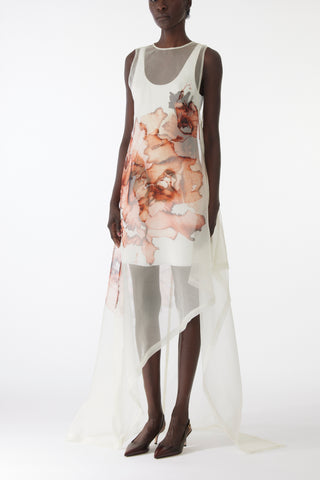 BURNT FLORAL ORGANZA GOWN WITH MINI DRESS LINING