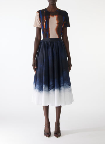 DIFFUSED OMBRE STRIPE WOOL SHORT SLEEVE SWEATER view 1