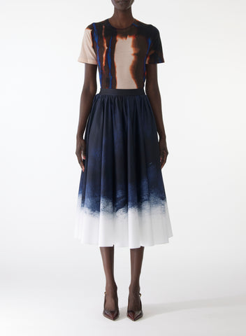 DIFFUSED OMBRE STRIPE WOOL SHORT SLEEVE SWEATER