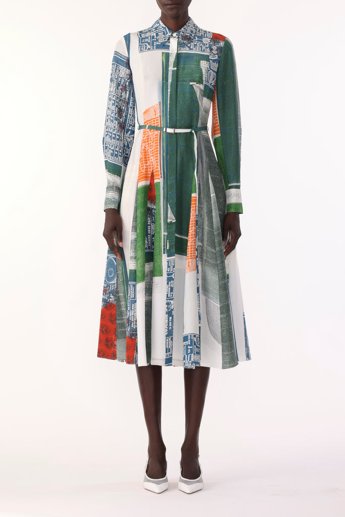 SANDWASHED SILK MIDI SHIRTDRESS WITH PLATTER ARTWORK BY ROBERT RAUSCHE ...