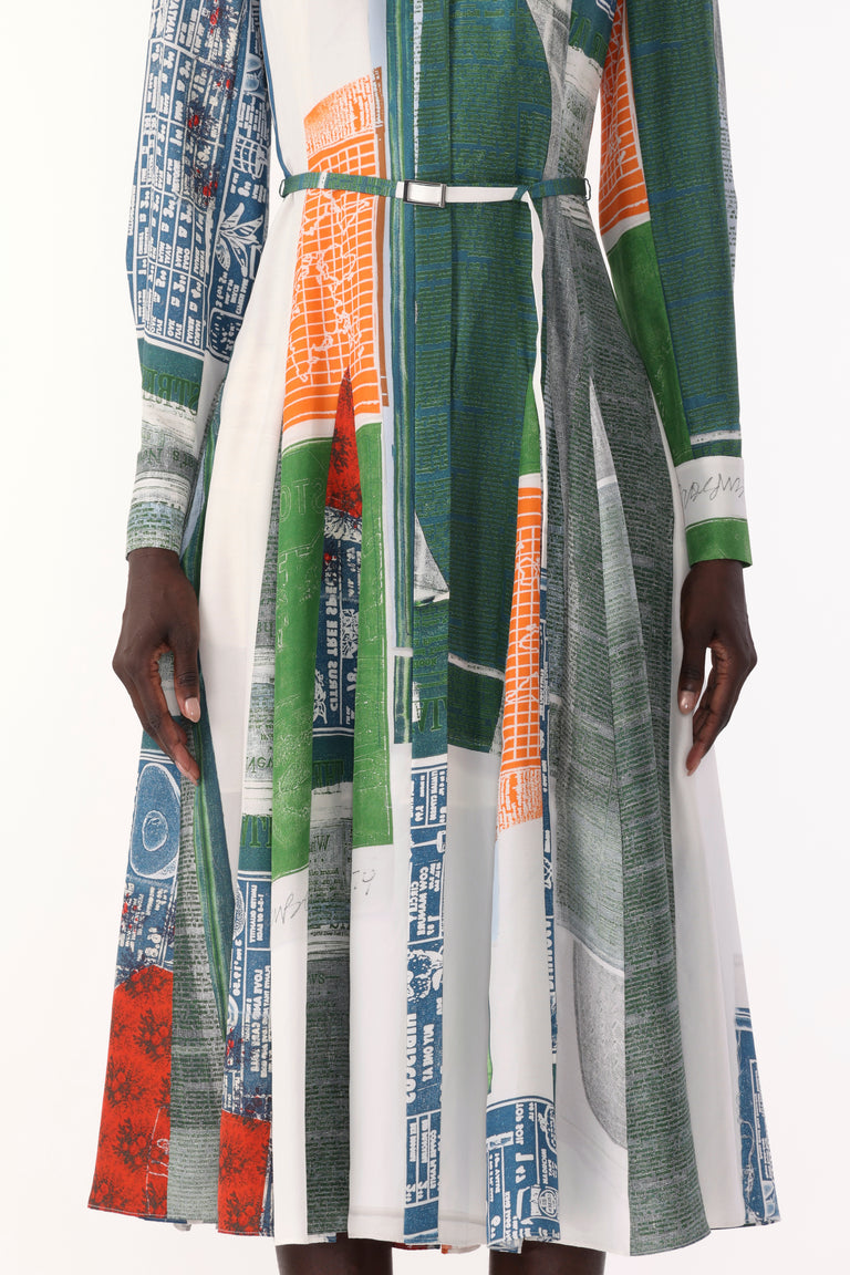 SANDWASHED SILK MIDI SHIRTDRESS WITH PLATTER ARTWORK BY ROBERT RAUSCHENBERG view 5