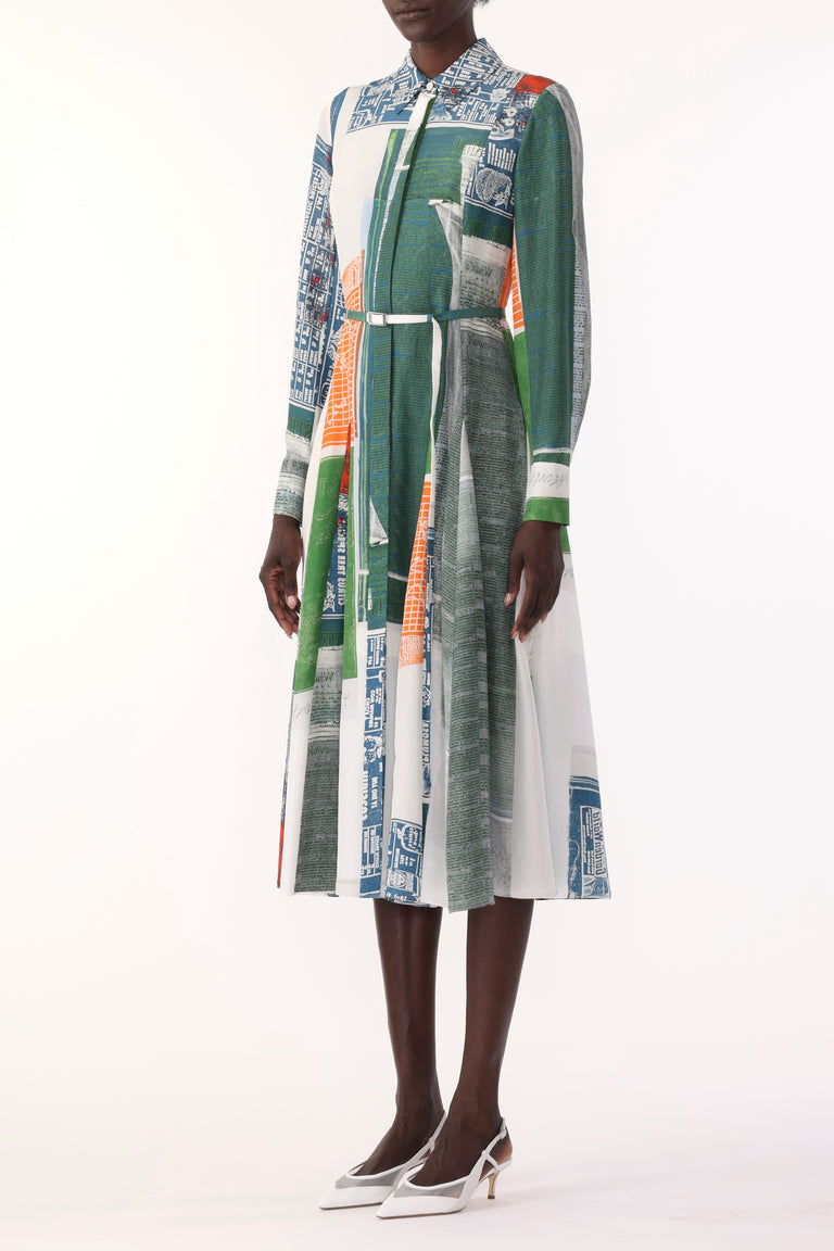 SANDWASHED SILK MIDI SHIRTDRESS WITH PLATTER ARTWORK BY ROBERT RAUSCHENBERG view 3