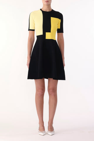 COLORBLOCK KNIT MINI DRESS WITH FLARE SKIRT